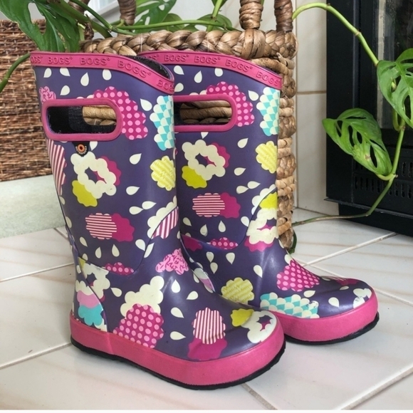 Bogs Skipper Clouds Purple Sz. 3 Rain Boots - Picture 1 of 7